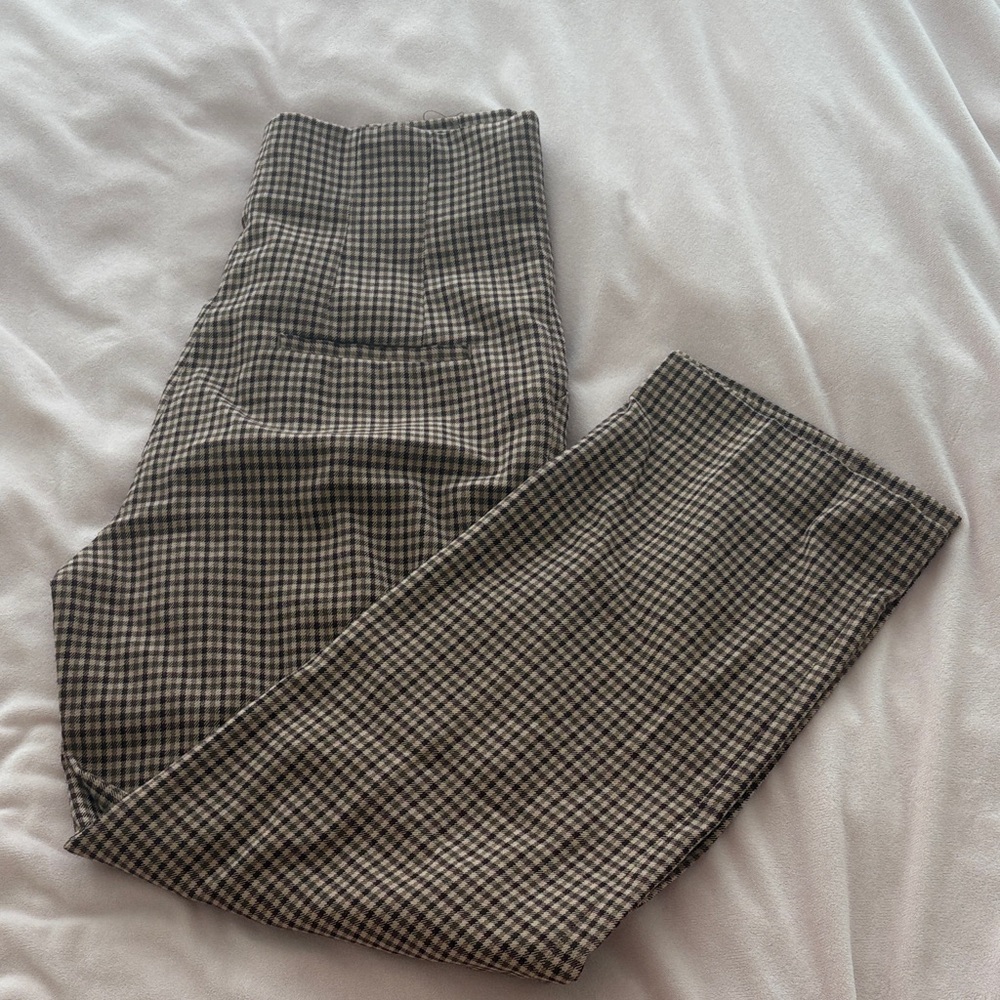 Zara Black and White Checkered Straight Leg Pants